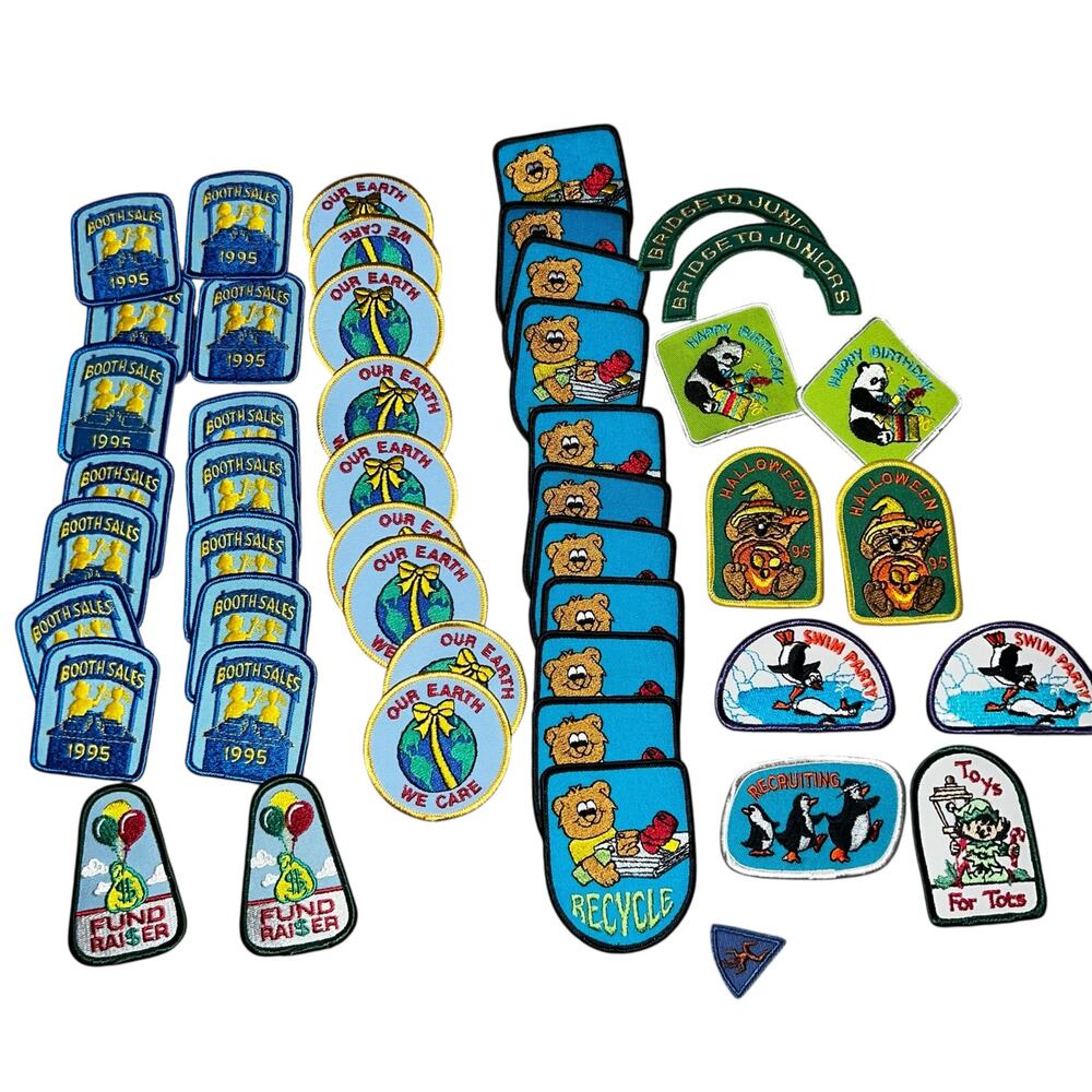 Vintage girl scout embroidered 1990s patches , our earth, recycle , booth sales